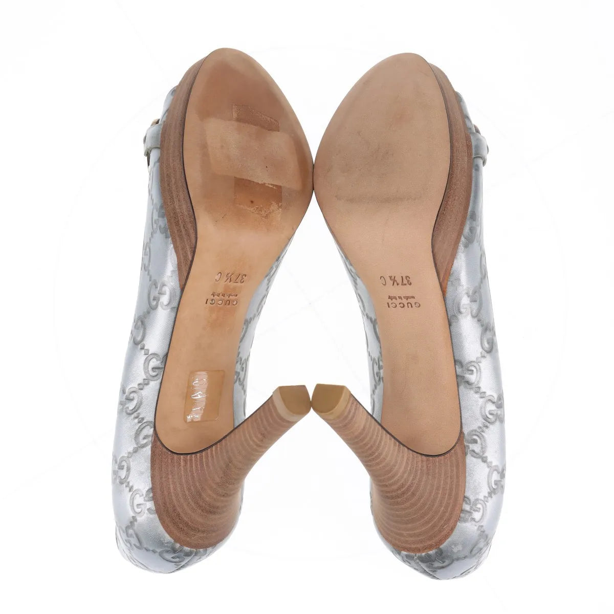 Gucci GG Logo Open-toe Pumps Silver