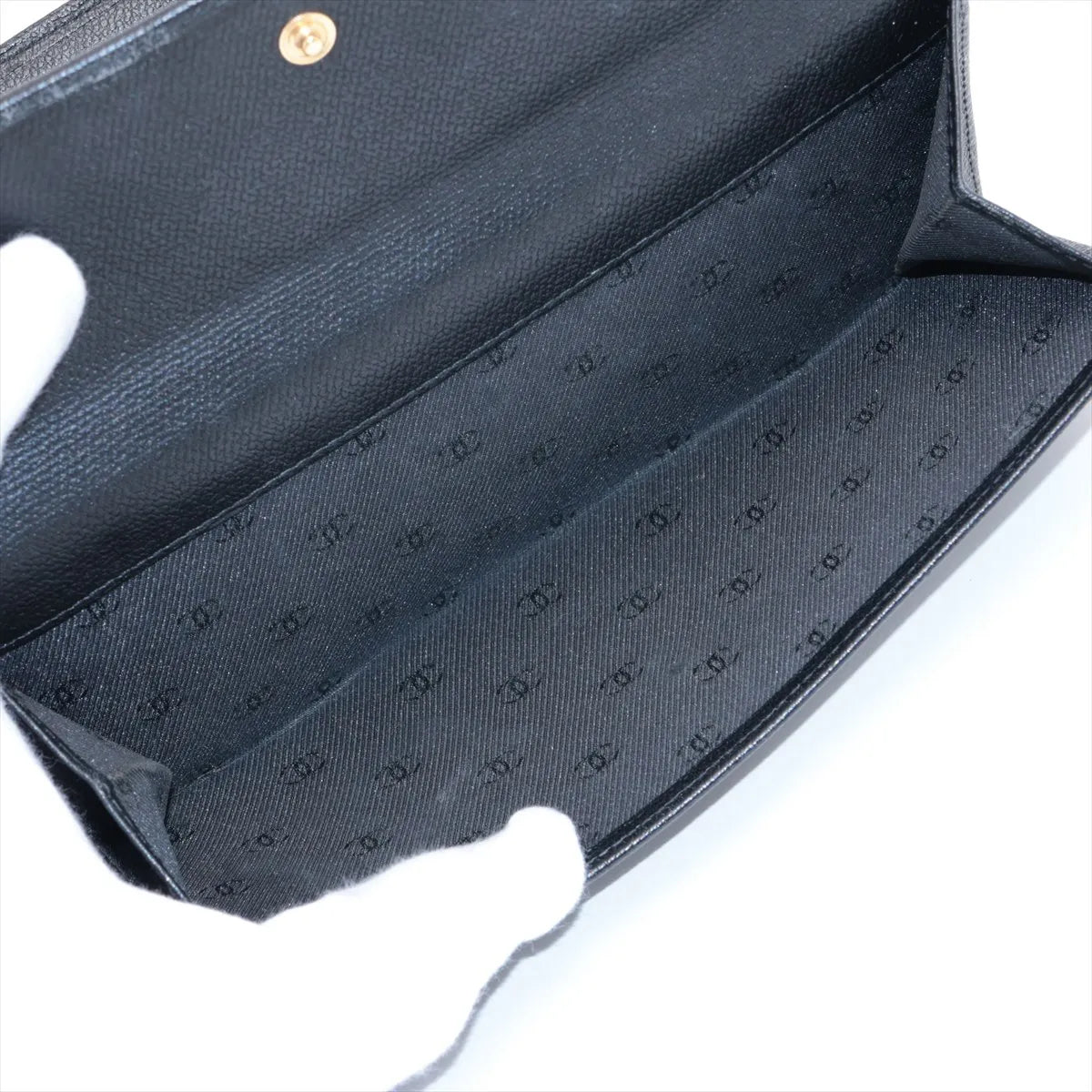 Chanel CC Logo Button Leather Long Wallet Black