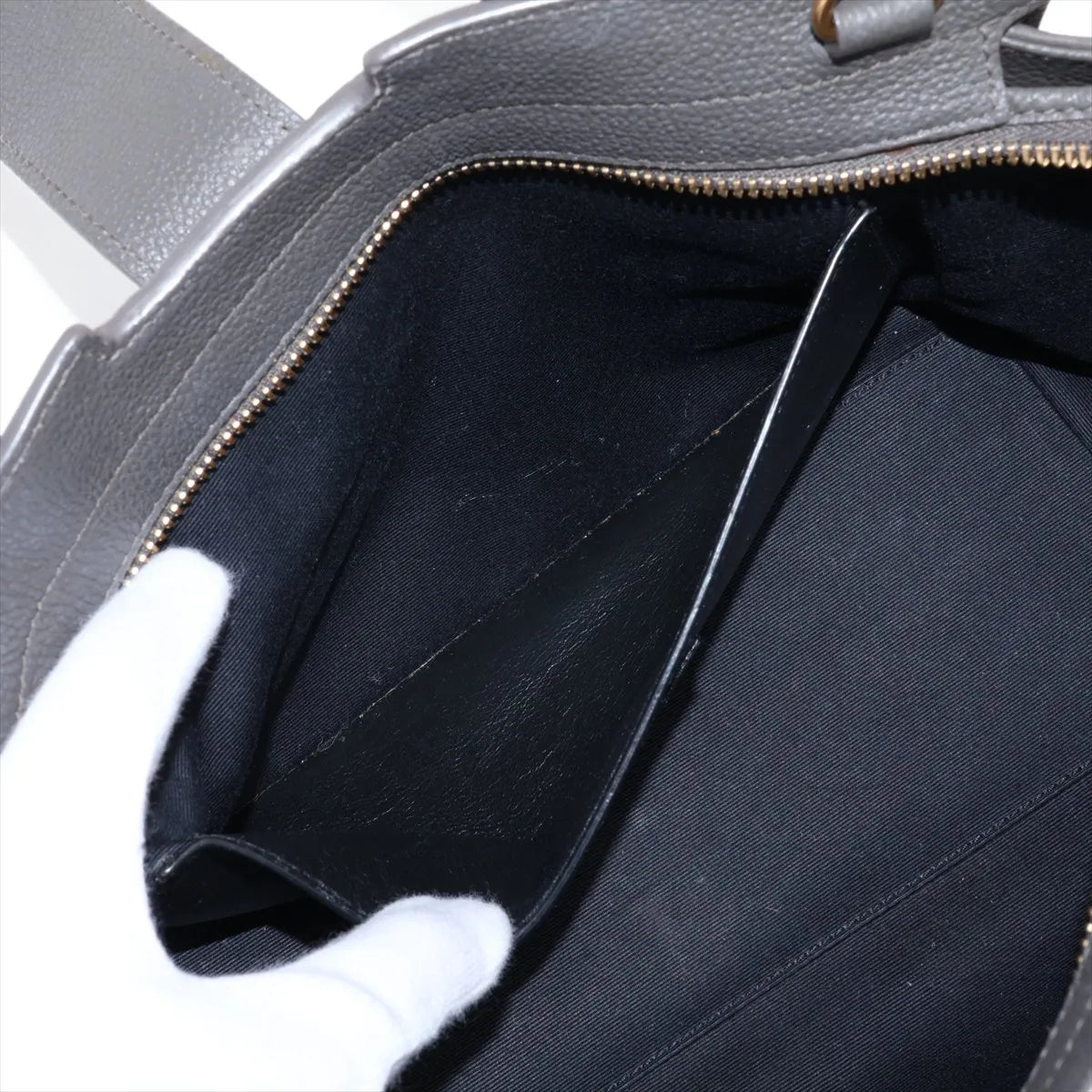 Saint Laurent Paris Downtown Cabas Leather Two-Way Handbag Gray