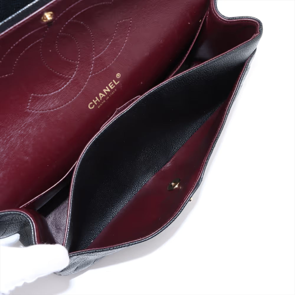 Chanel 30 Caviar Skin Double Flap Double Chain Bag Black