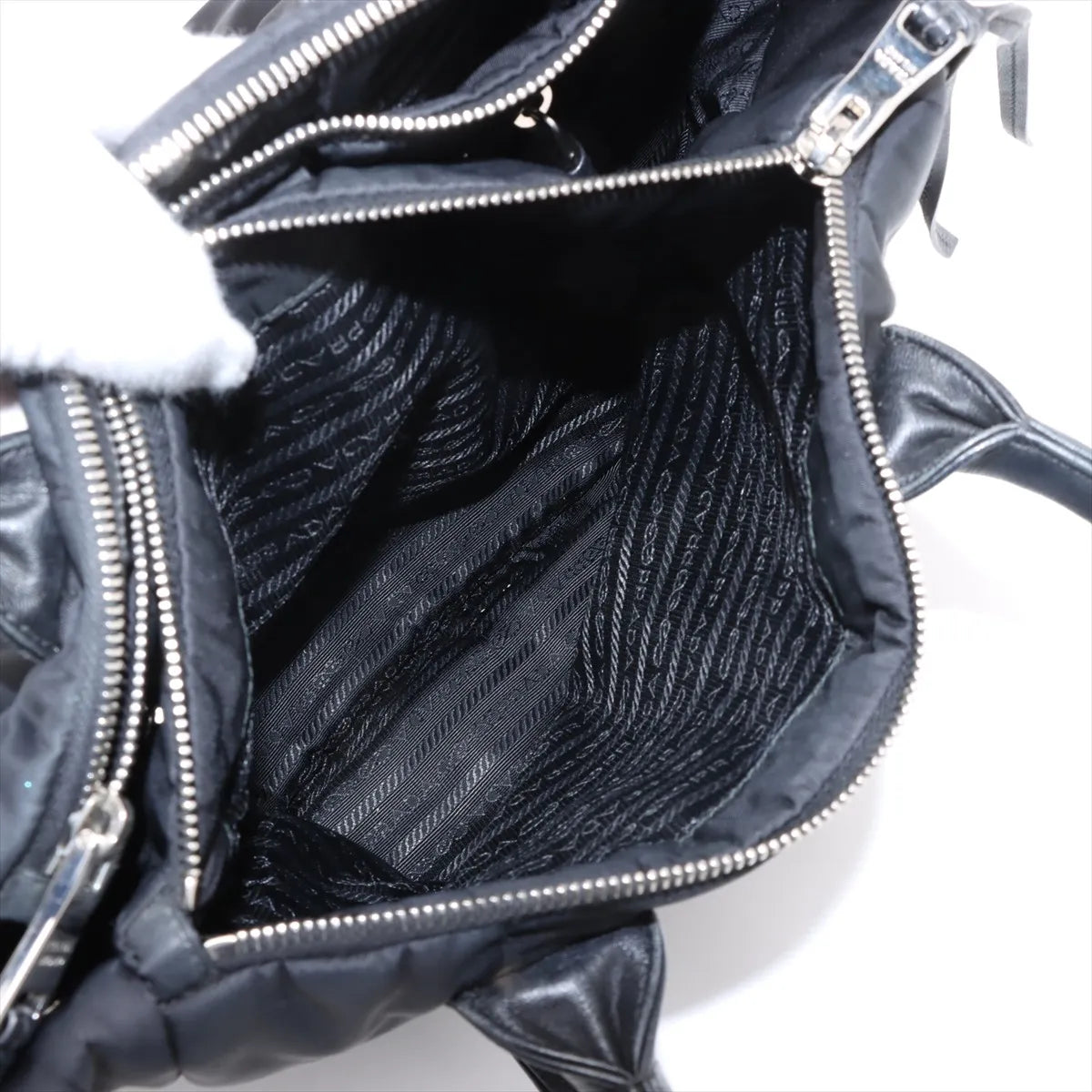 Prada Tessuto Bomber Nylon Leather Handbag Black