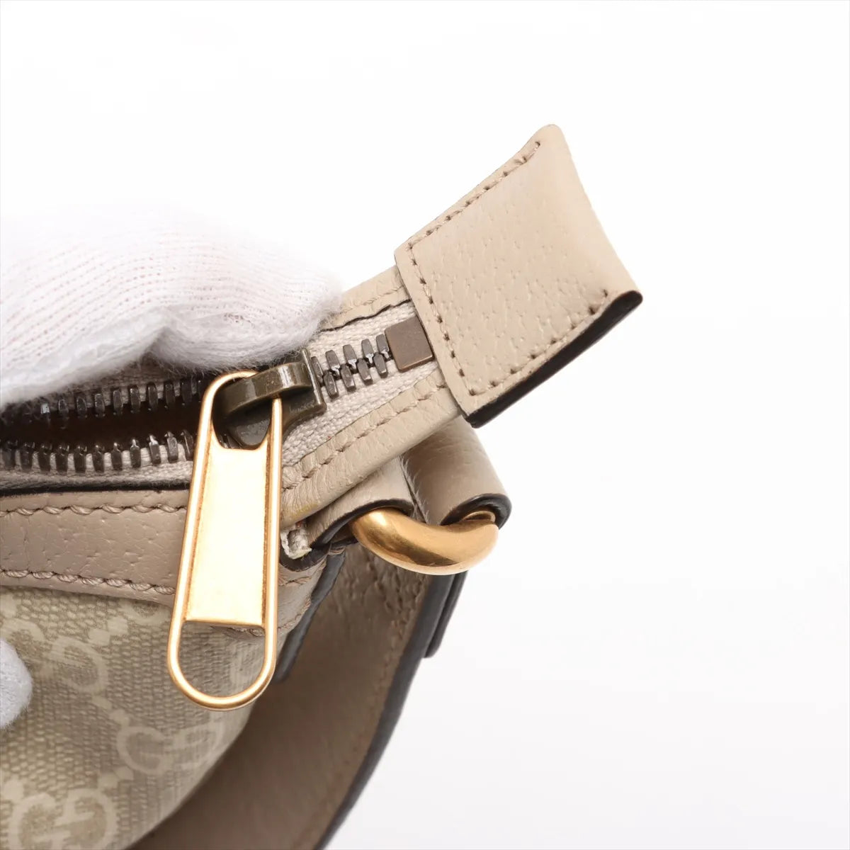 Gucci GG Supreme Ophidia Leather Shoulder Bag Beige