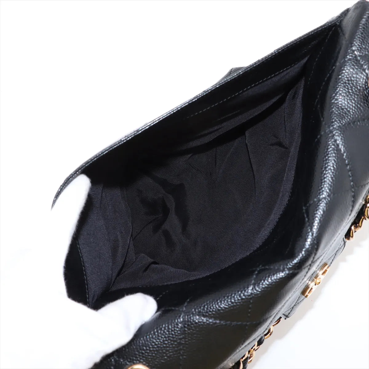 Chanel CC Logo Matelasse Caviar Skin Chain Shoulder Bag Black