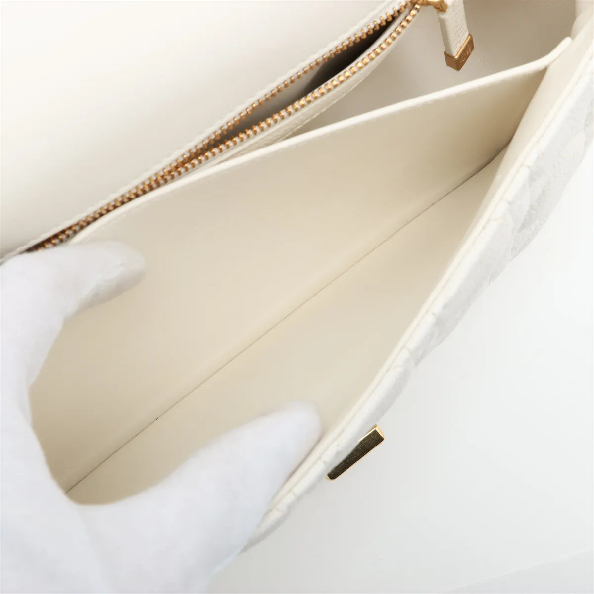 Christian Dior Cannage Caro Leather Chain Shoulder Bag White