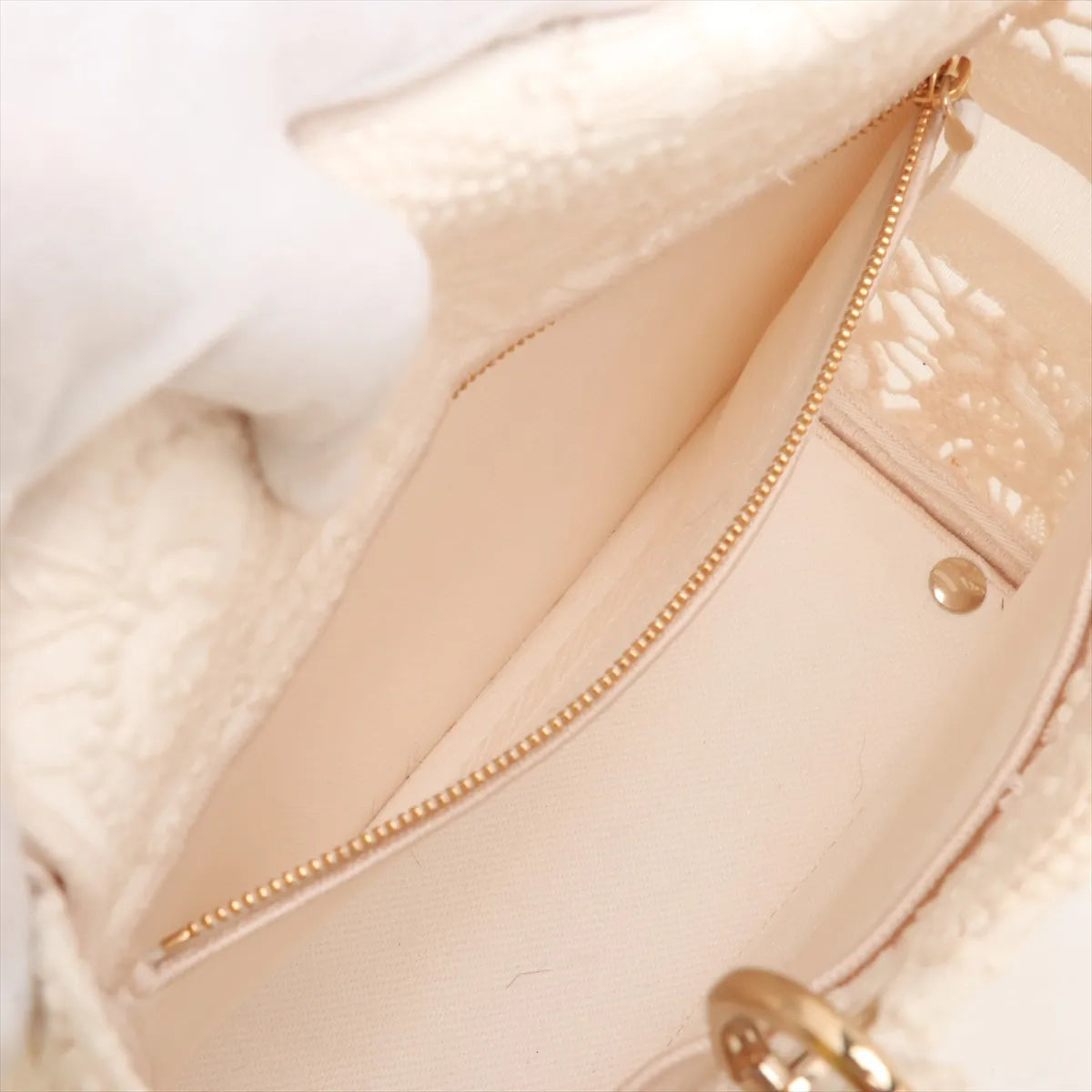 Christian Dior Lady D-Lite Medium Embroided Lace Two-Way Handbag White