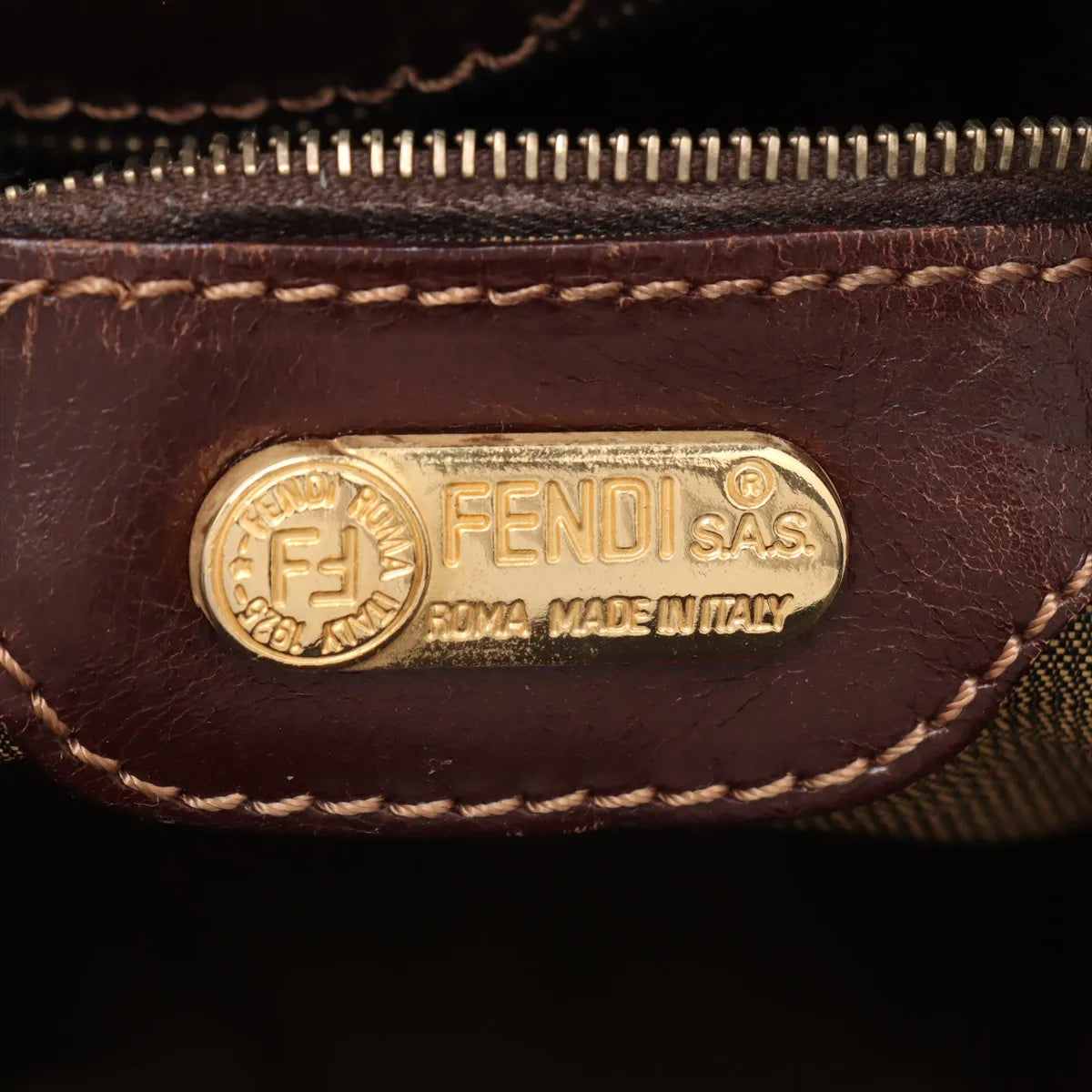 Fendi Zucca Canvas Leather Shoulder Bag Brown