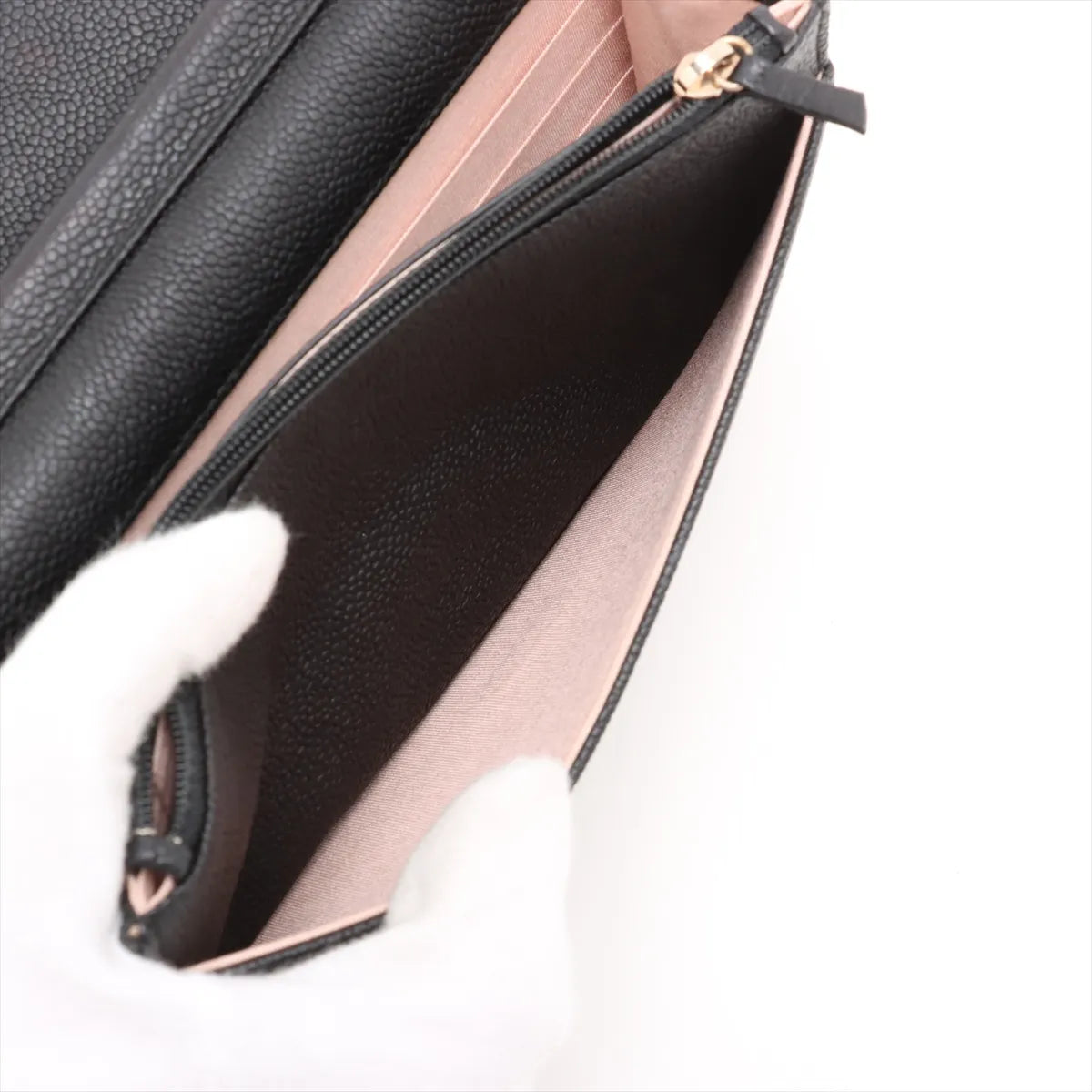 Chanel CC Logo Caviar Skin Chain Wallet Bag Black