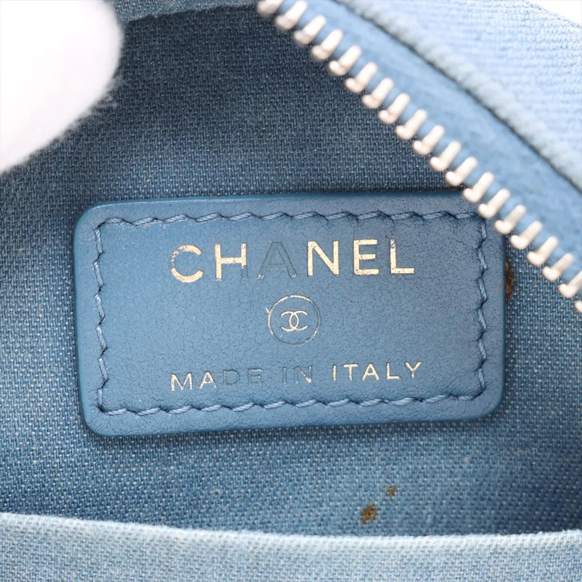 Designer Chanel CC Logo Matelasse Denim Chain Round Shoulder Bag Blue