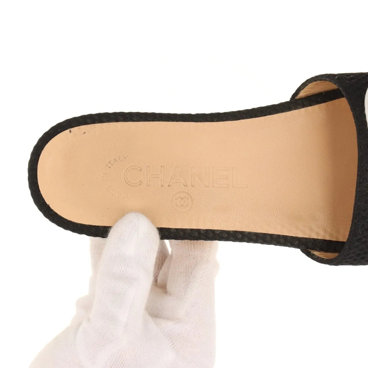 Chanel CC Logo Fabric Block Sandal Black