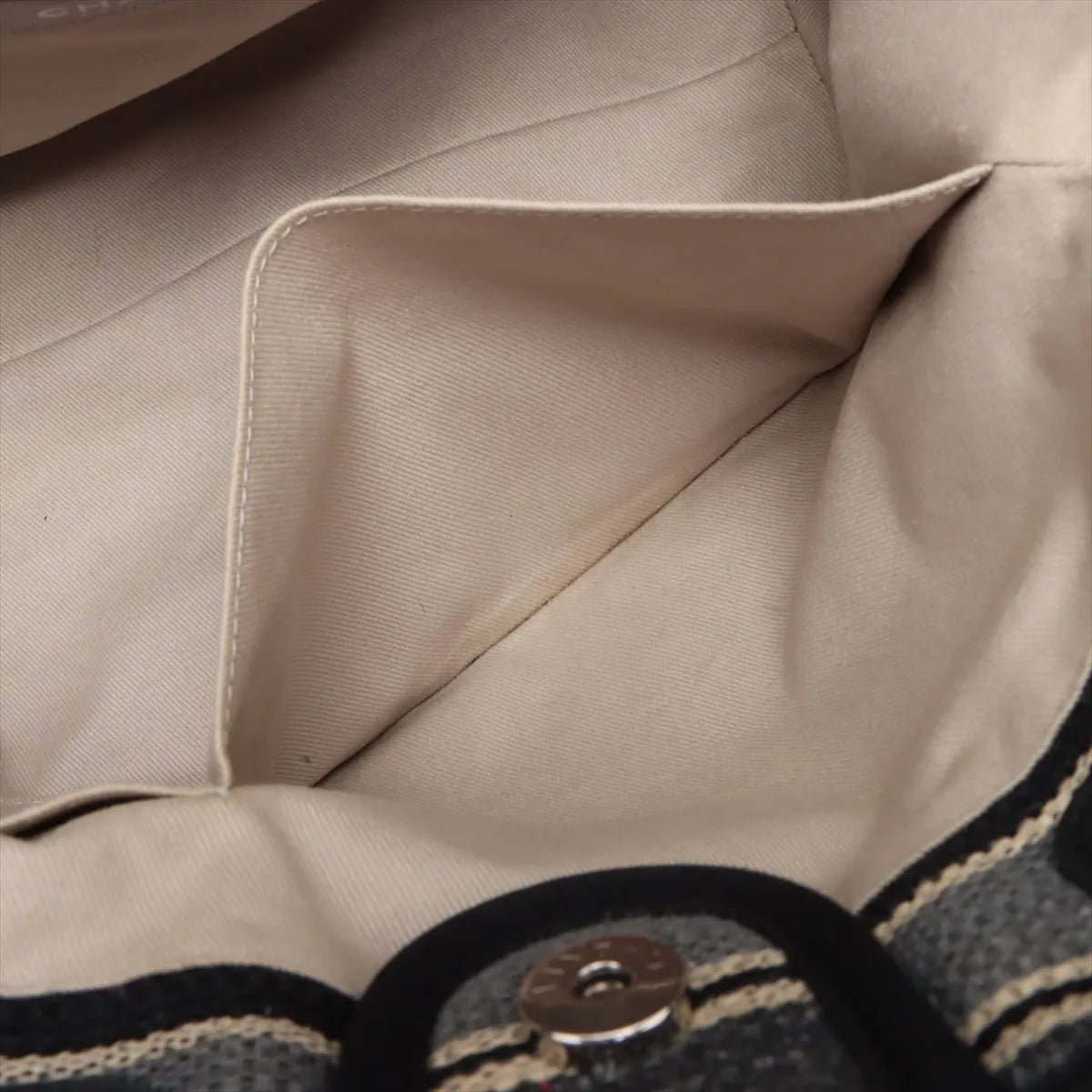 Chanel Deauville Canvas Leather Stripe Chain Tote Bag MM Black x Gray x Beige
