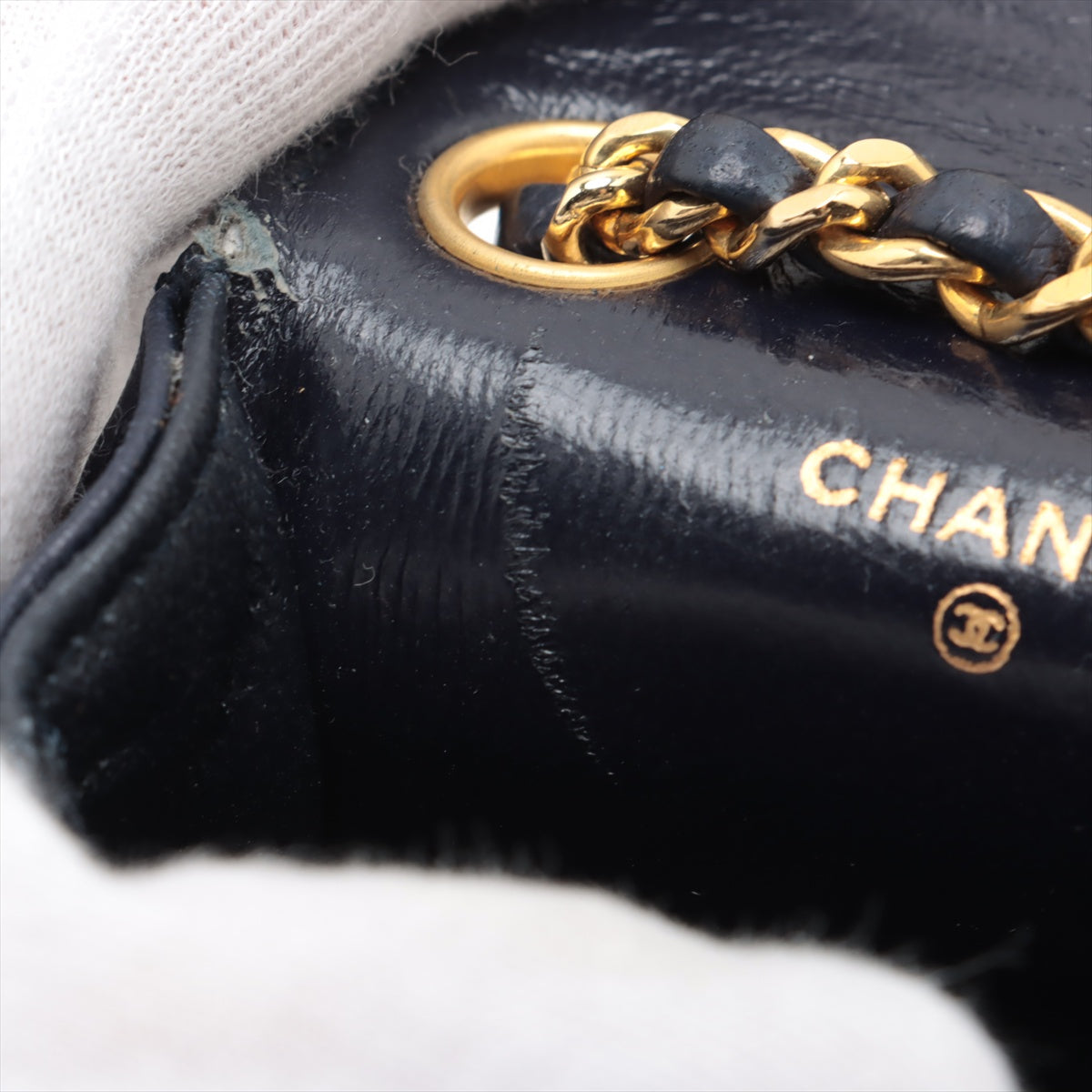 Chanel CC Logo Mini Matelasse Lambskin Chain Shoulder Bag Navy Blue