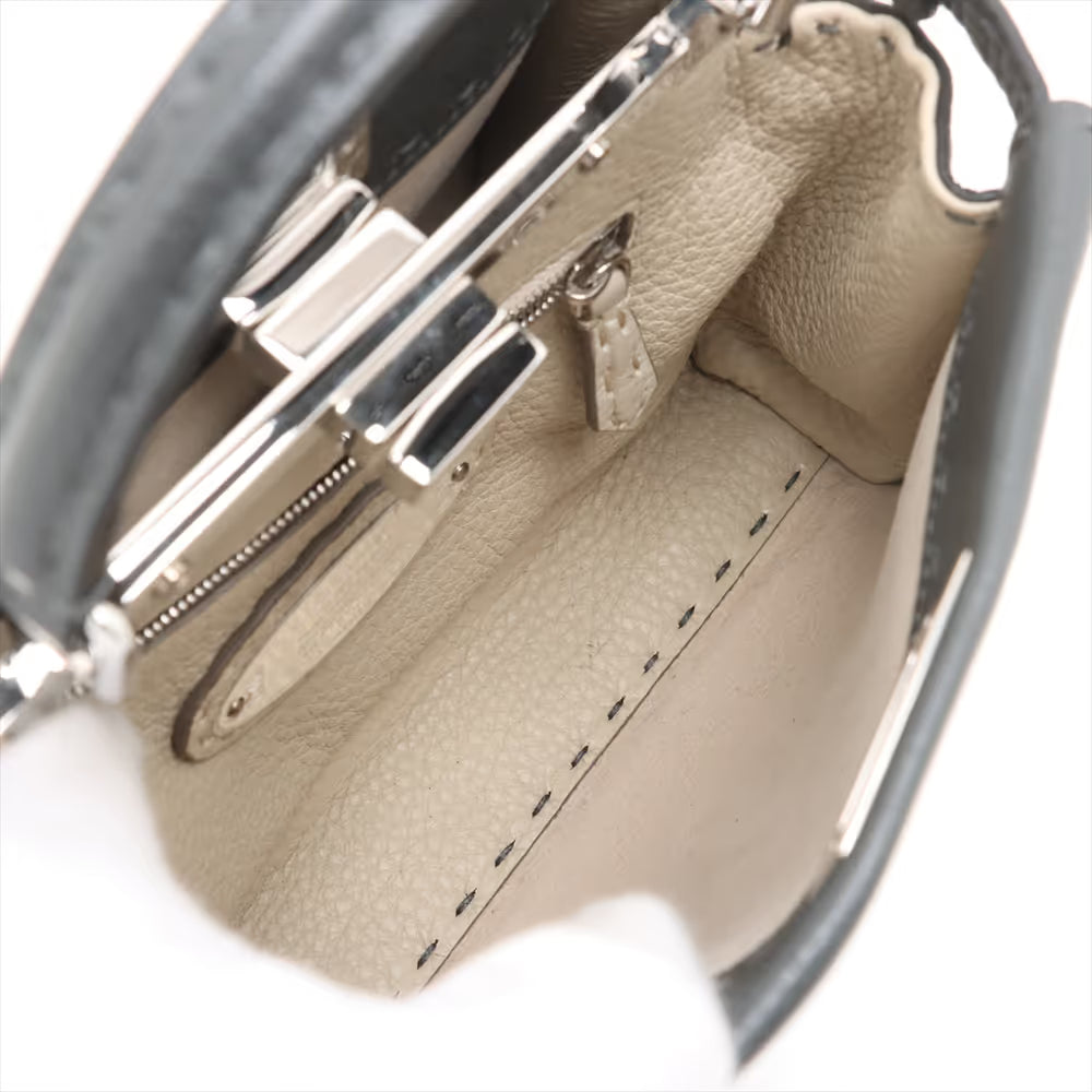 Fendi Selleria Mini Peek-a-boo Leather Two-Way Handbag Gray