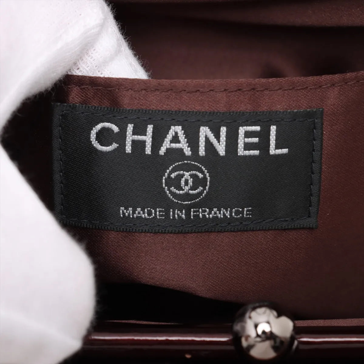 Chanel CC Logo Chocolate Bar Patent Leather Shoulder Bag Gold x Brown