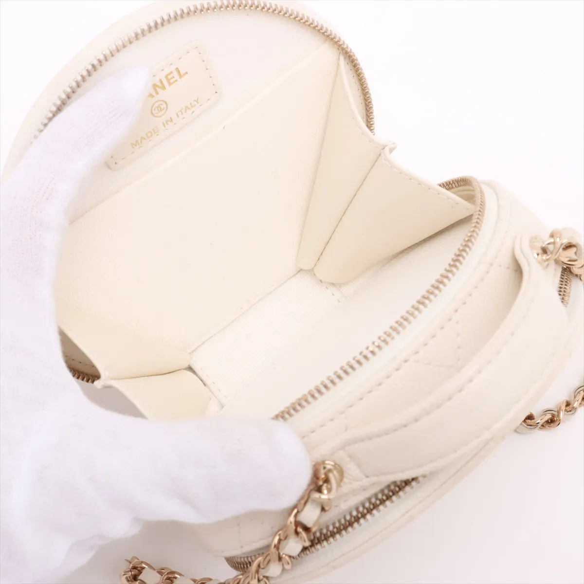 Chanel CC Logo Matelasse Caviar Skin Two-Way Round Shoulder Bag White
