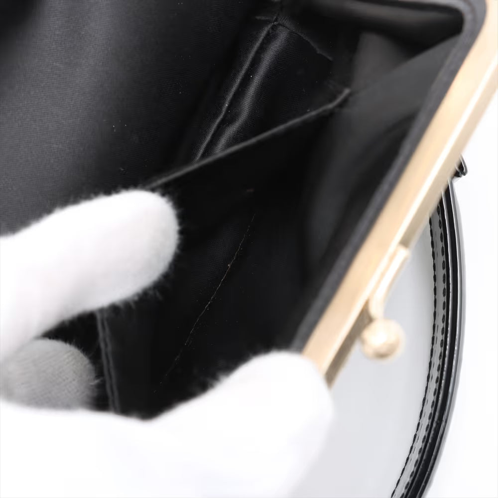 Chanel CC Logo Matelasse Patent Leather Cotton Chain Gamaguchi Shoulder Bag Black