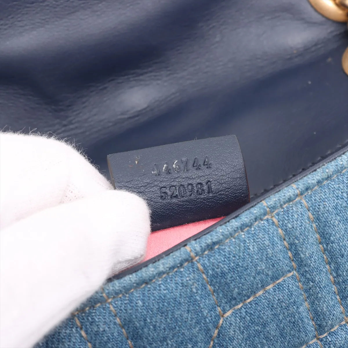 Gucci GG Marmont Pearl Stud Denim Chain Shoulder Bag Blue