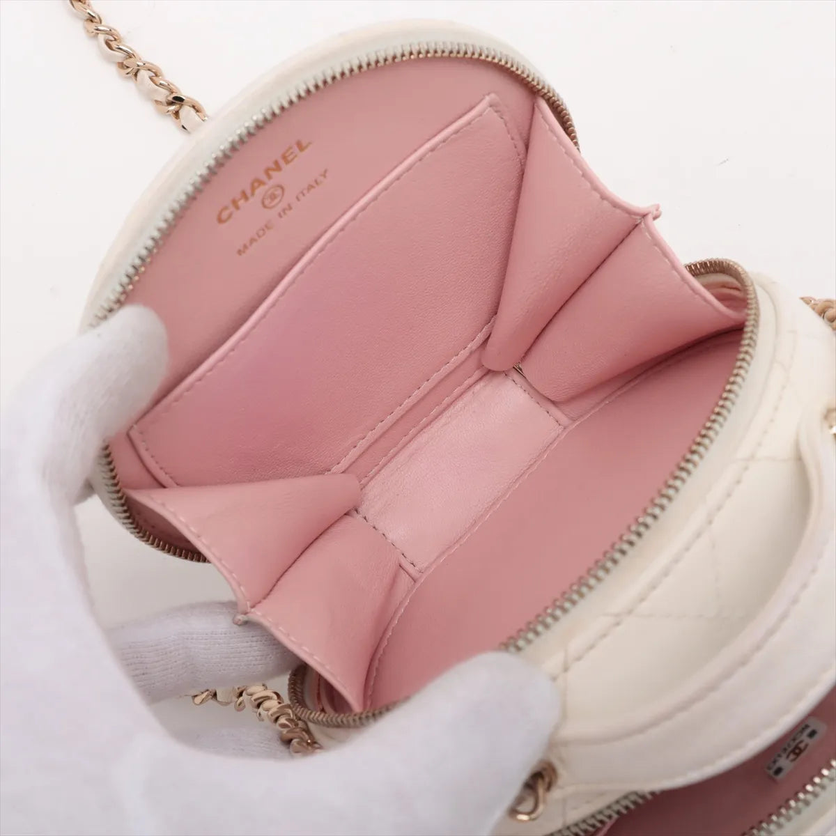 Chanel CC Logo Matelasse Leather Two-Way Round Shoulder Bag White