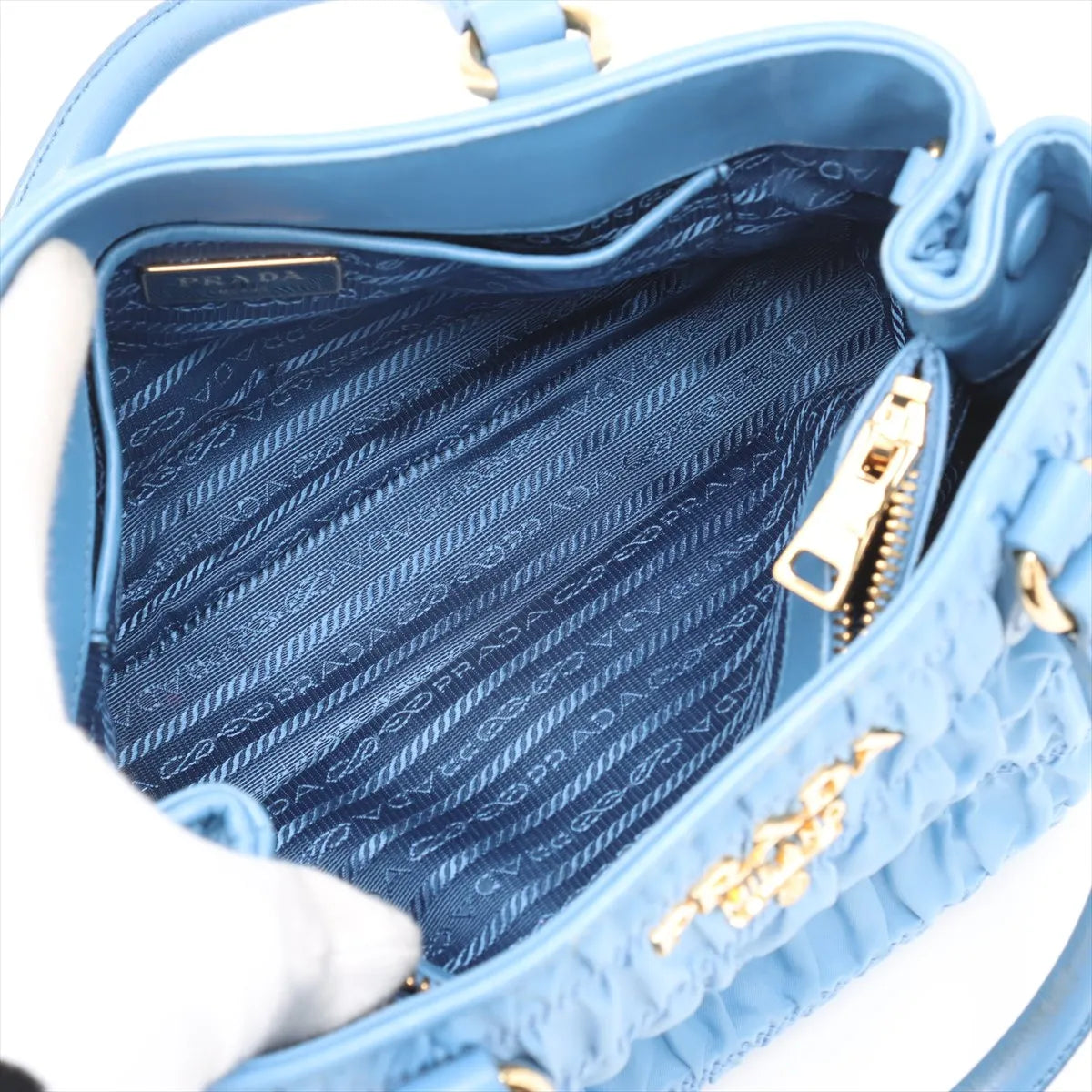 Prada Nappa Gaufre Nylon Leather Handbag Blue