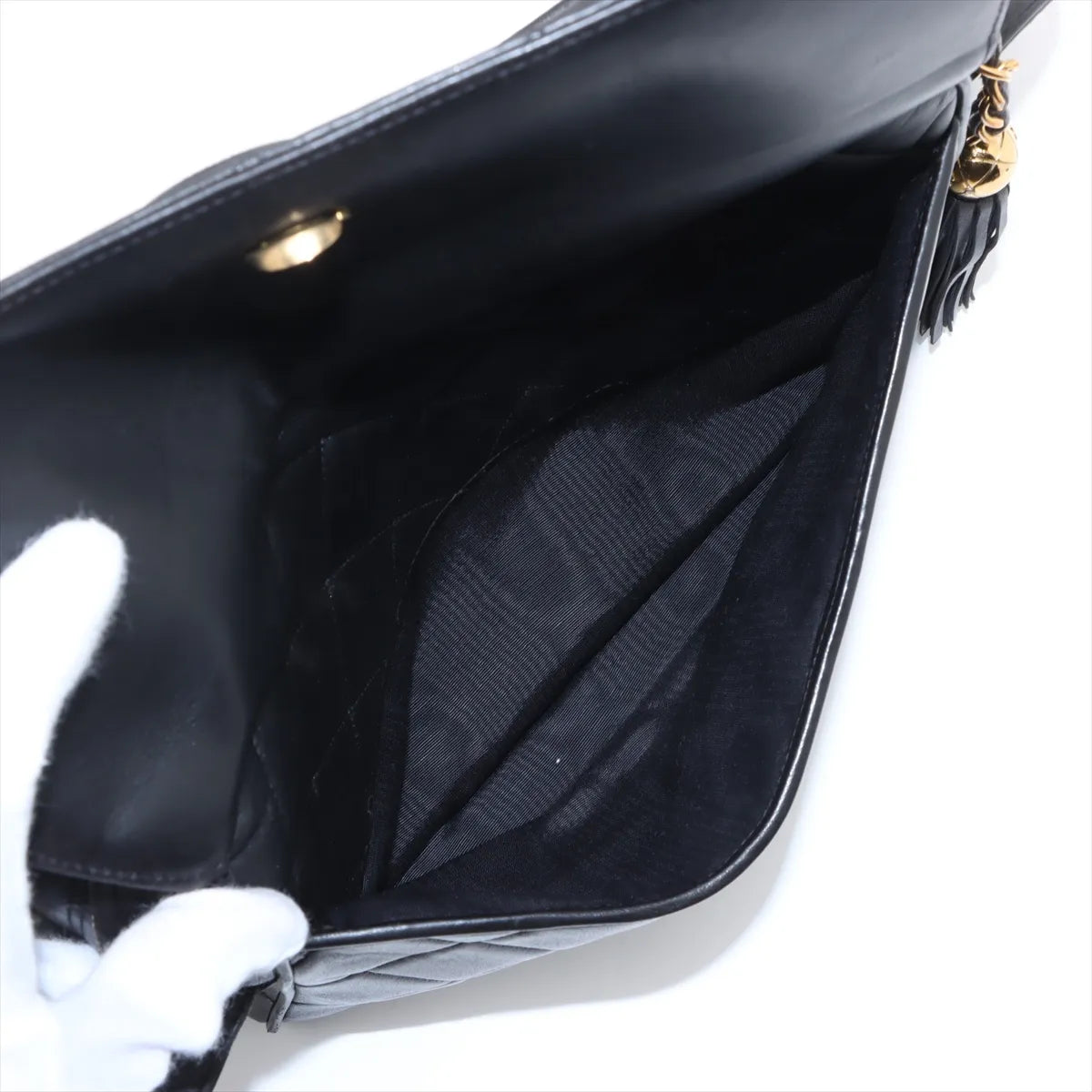 Chanel CC Logo Matelasse Lambskin Tassel Shoulder Bag Black