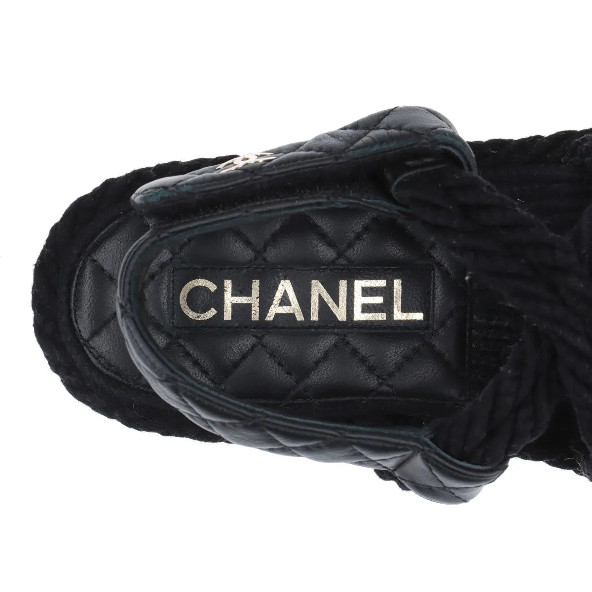 Chanel Logo Matelasse Leather Strap Sandal Black