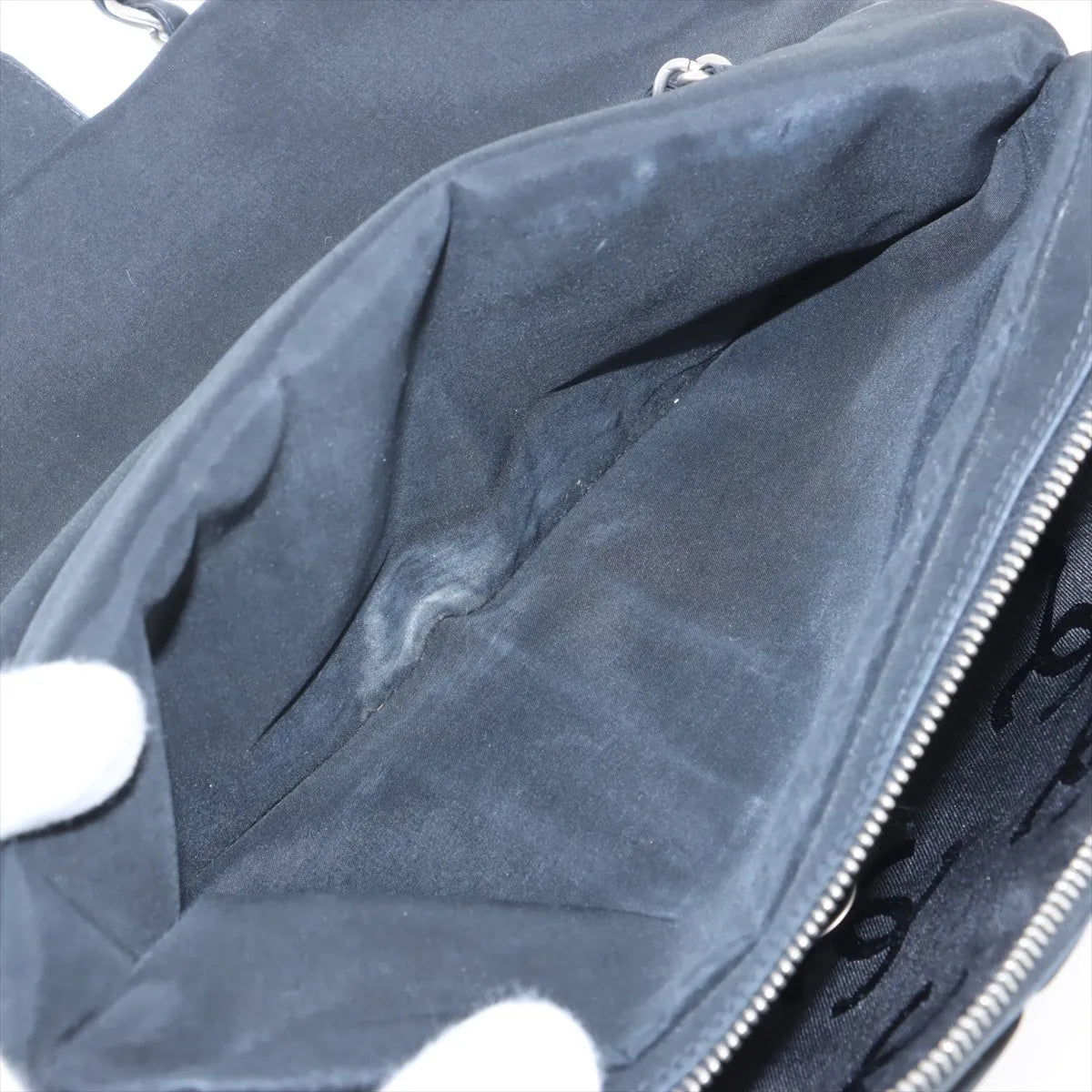 Chanel CC Logo Chocolate Bar Nylon Chain Shoulder Bag Black