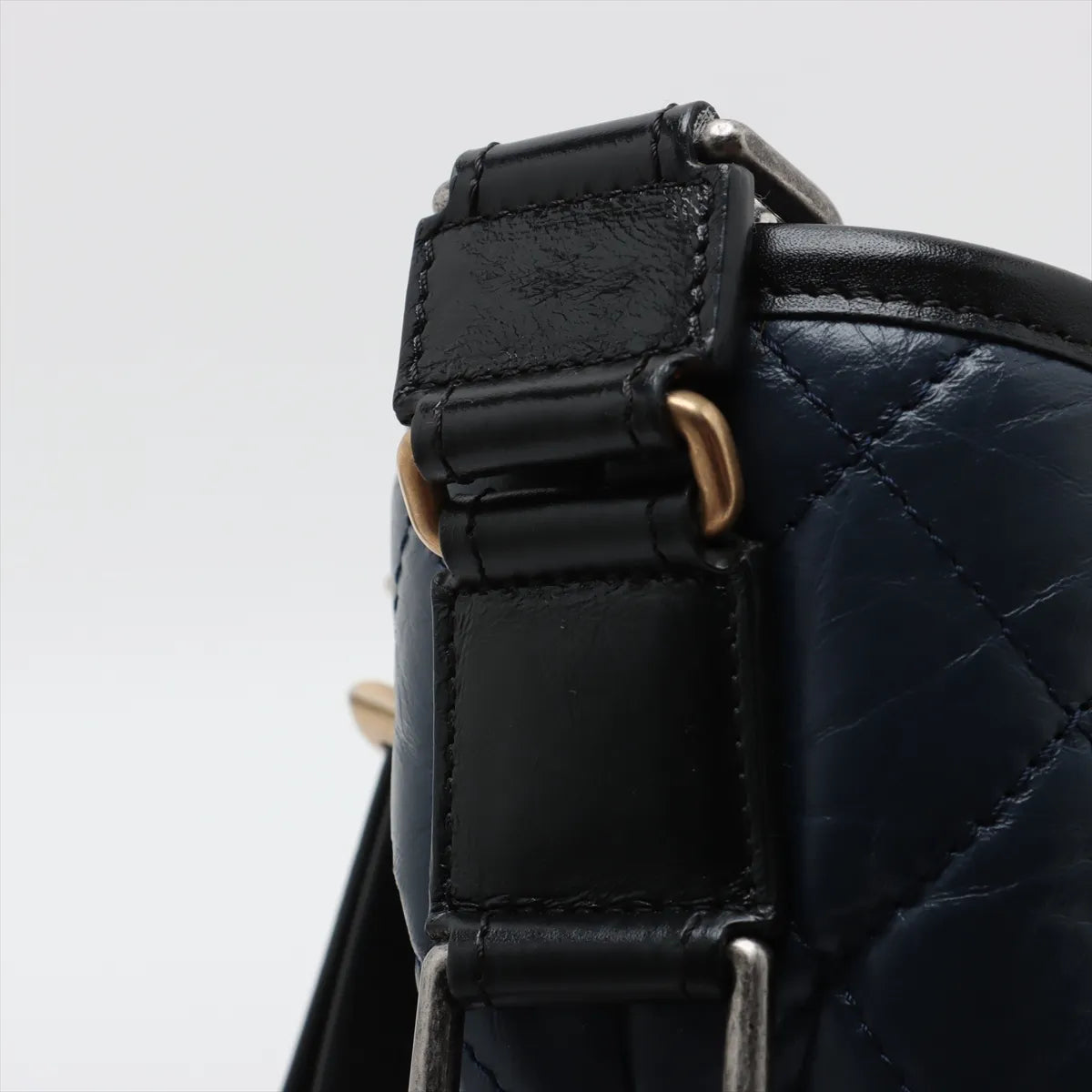 Chanel Vintage Gabrielle Doo Calf Chain Shoulder Bag Navy Blue x Black