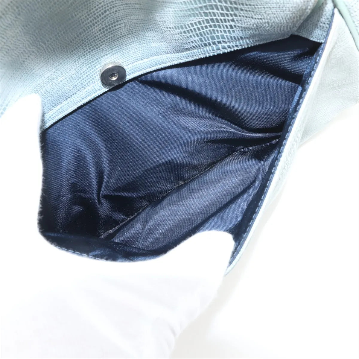 Christian Dior Double Saddle Lizard Embossing Leather Shoulder Bag Blue