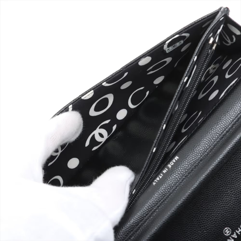 Chanel CC Logo Matelasse Caviar Skin Chain Shoulder Bag Black