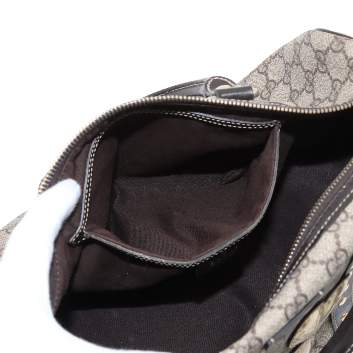 Gucci GG Supreme Canvas Heart Patches Boston Bag Beige x Brown