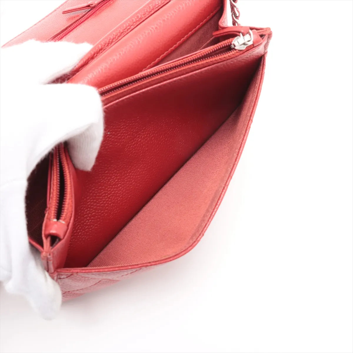 Chanel CC Logo Matelasse Caviar Skin Chain Wallet Red