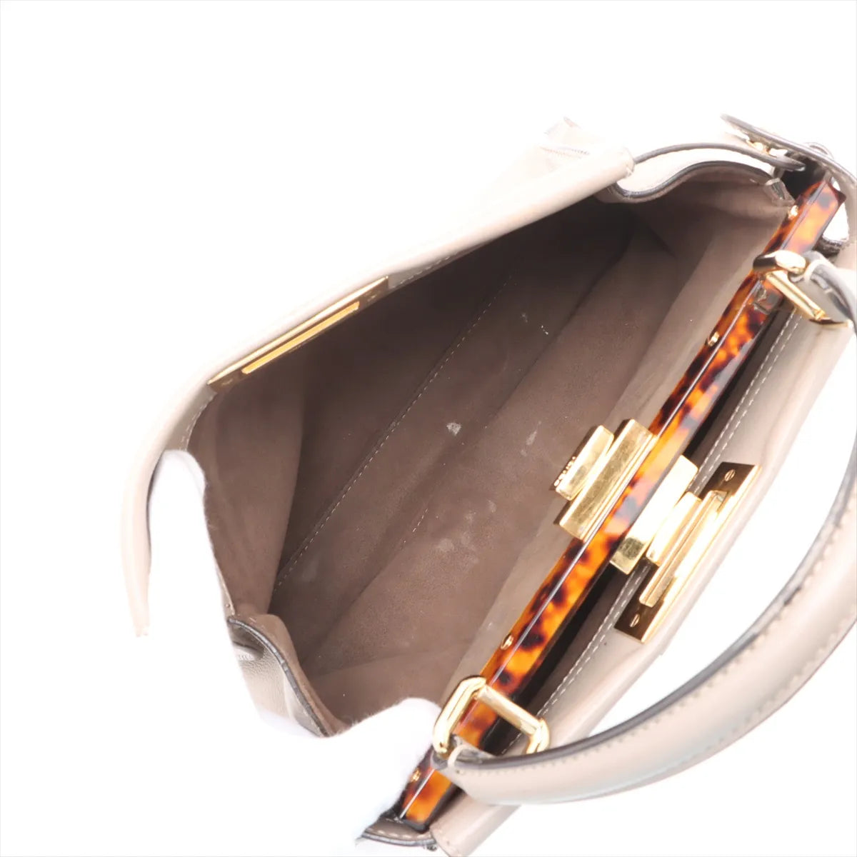 Fendi Peekaboo Regular Leather Two-Way Handbag Greige
