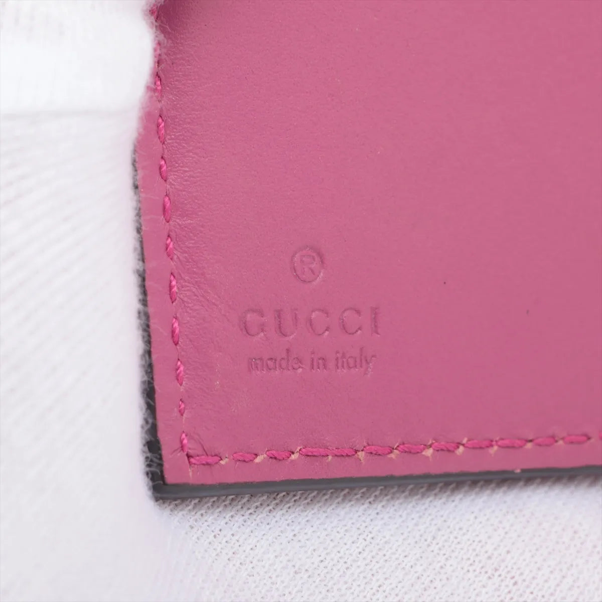 Gucci Guccissima Ribbon Leather Compact Wallet Pink