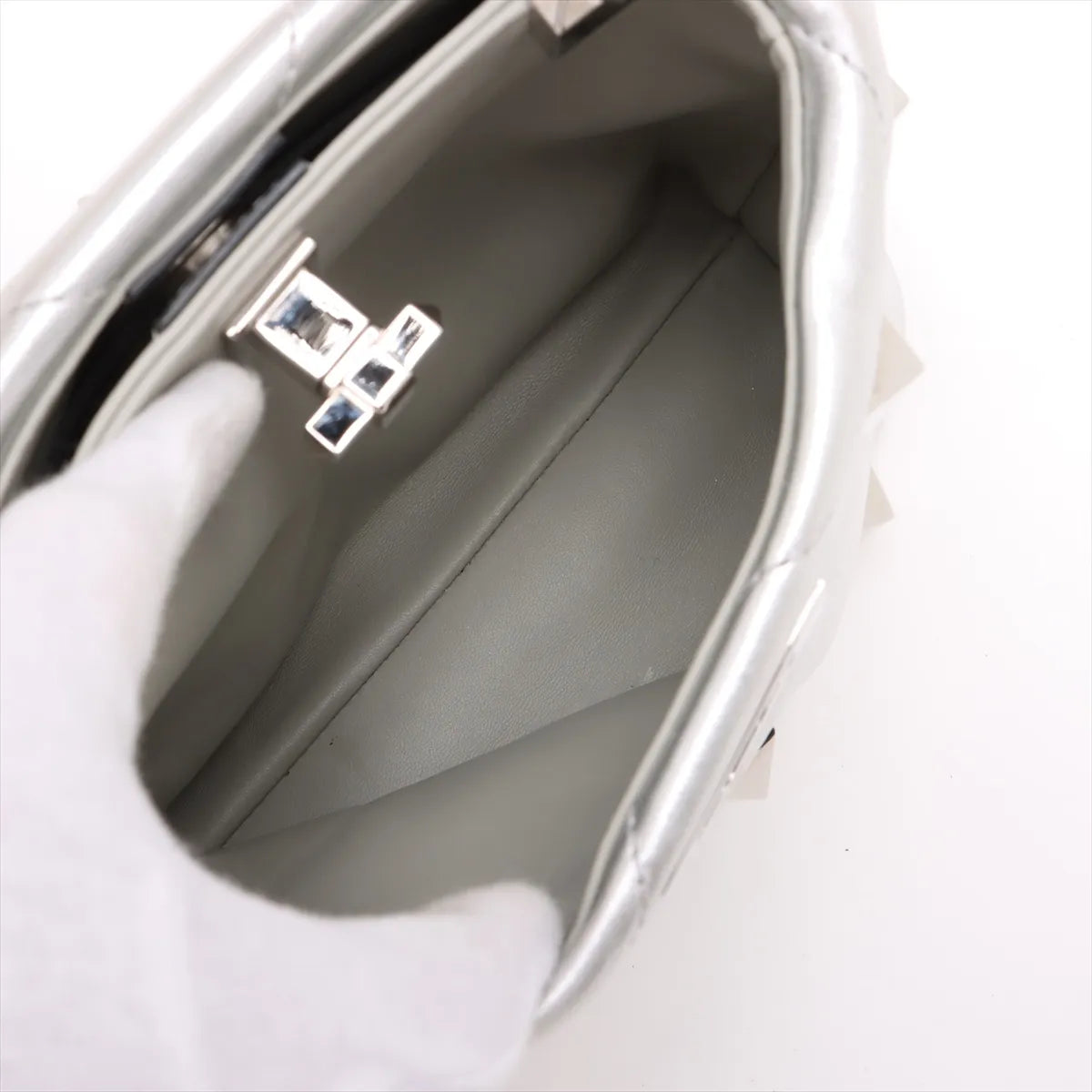 Valentino Garavani Rockstud Two-Way Shoulder Bag Metallic Silver