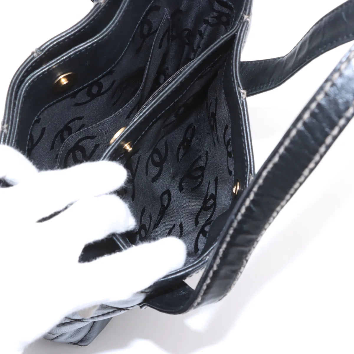 Chanel CC Logo Wild Stitch Lambskin Tote Bag Black