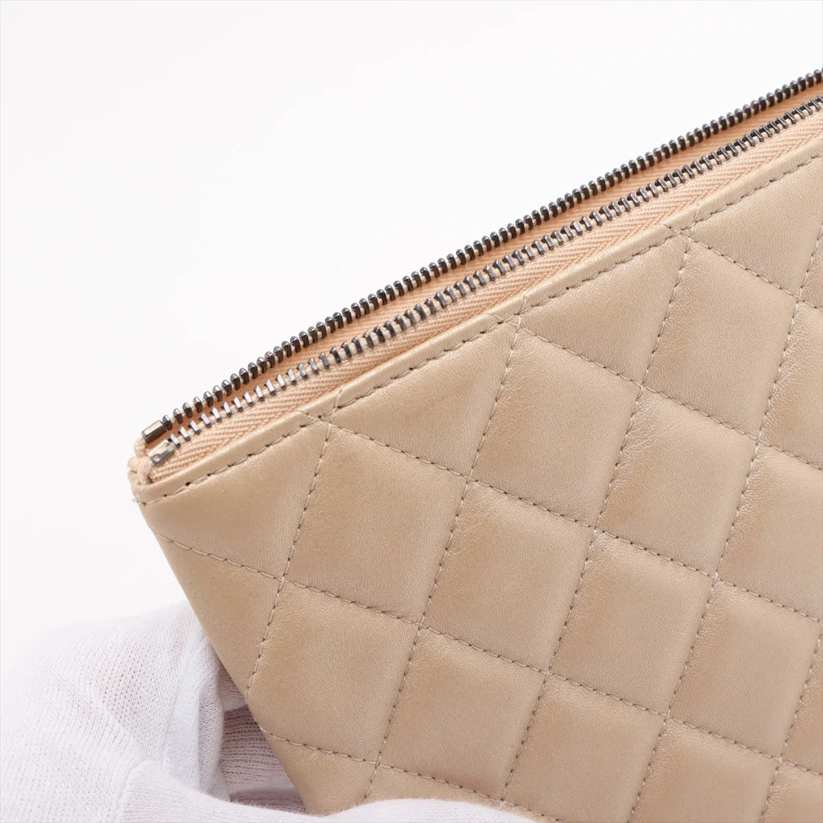 Chanel CC Logo Matelasse Lambskin Clutch Bag Beige