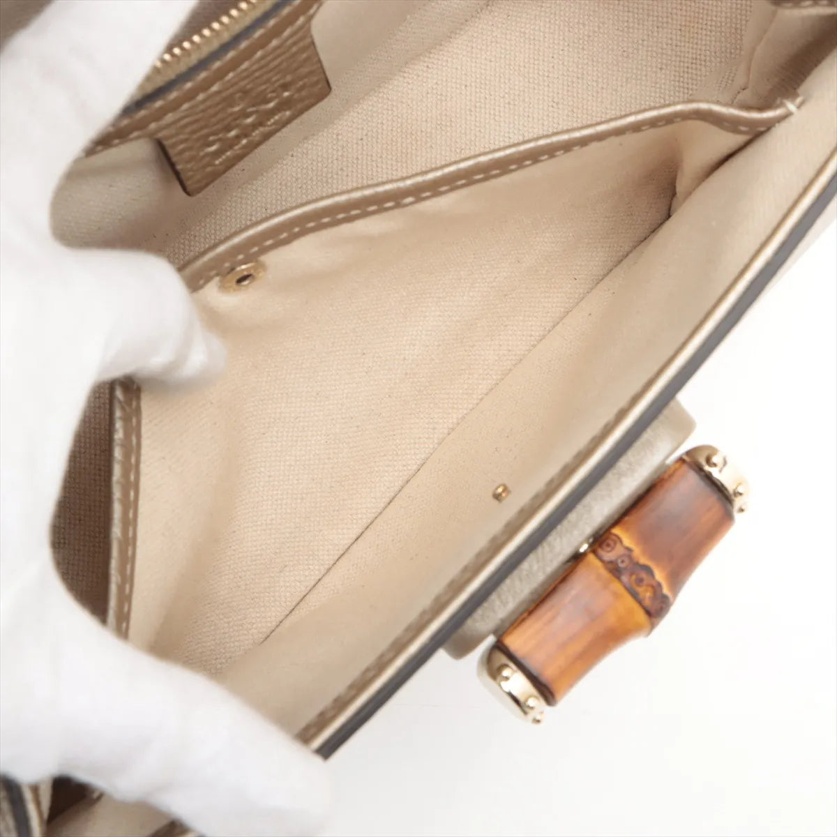 Gucci New Bamboo Leather Handbag Gold