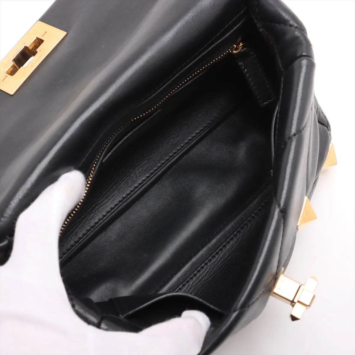 Valentino Garavani Roman Stud Leather Two-Way Chain Shoulder Bag Black