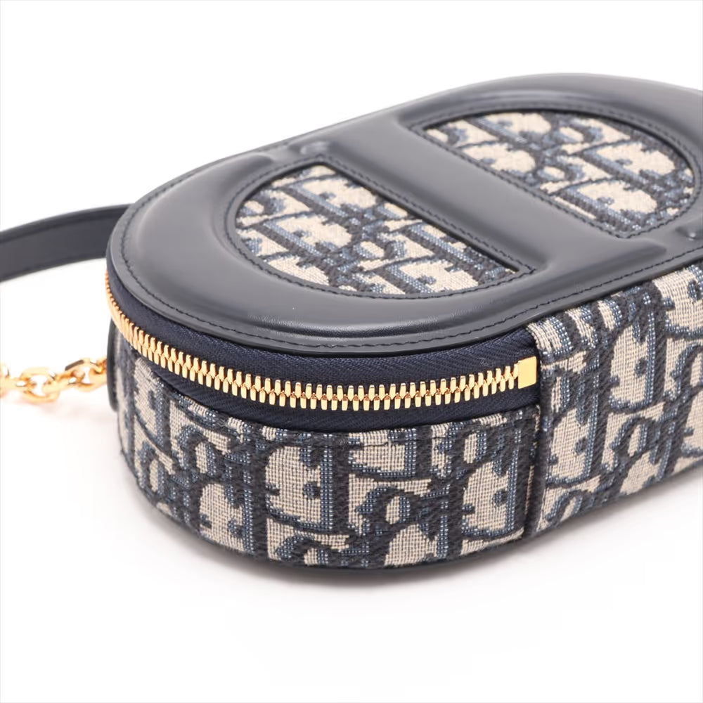 Christian Dior CD Logo Leather Two-Way Shoulder Bag Navy Blue