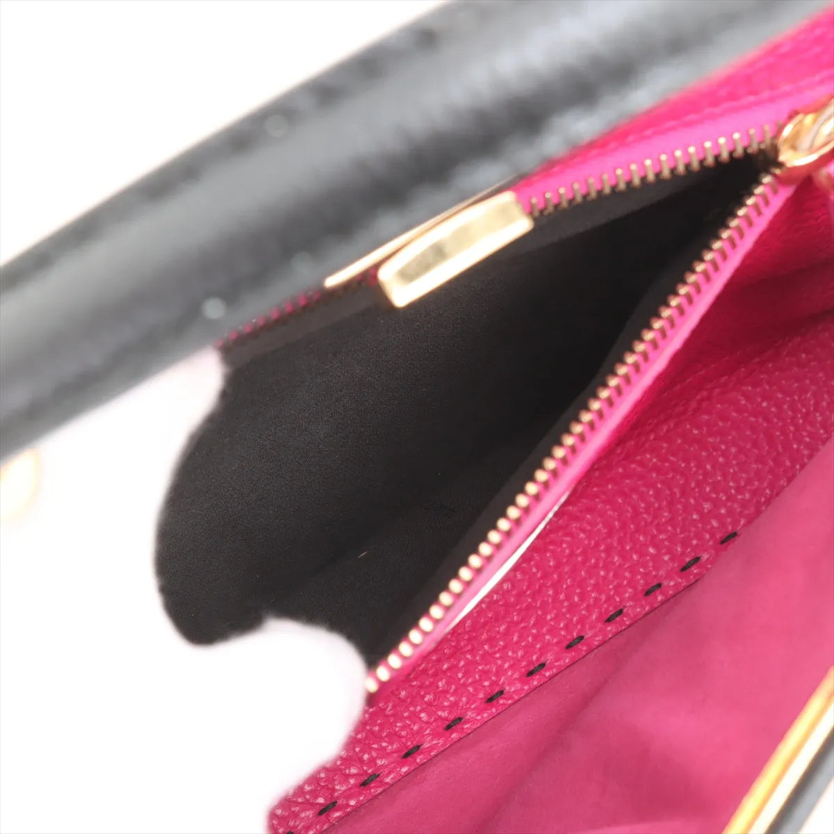Fendi Peekaboo Regular Selleria Leather Two-Way Handbag Black x Hot Pink