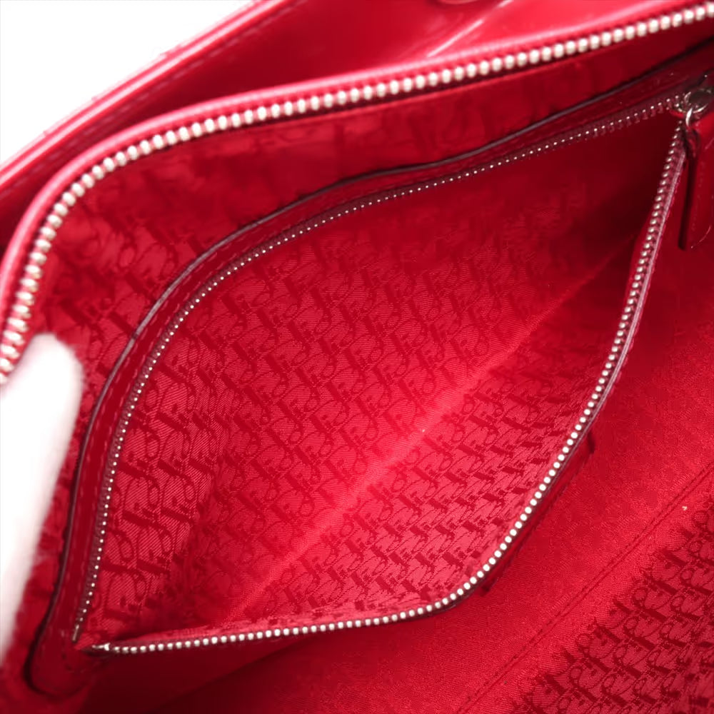 Christian Dior Cannage Lady Dior Large Patent Leather Two-Way Shoulder Bag Red