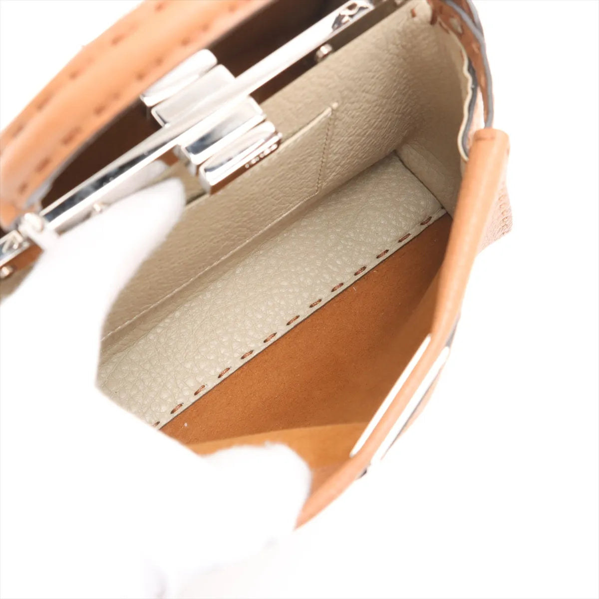 Fendi Selleria Mini Peekaboo Leather Two-Way Handbag Brown