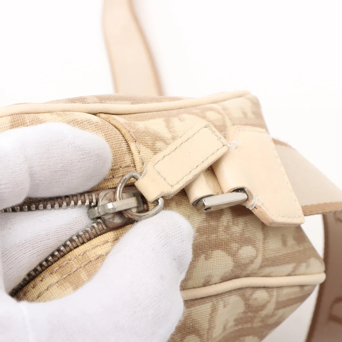 Christian Dior Trotter Embroidered Floral Shoulder Bag Beige