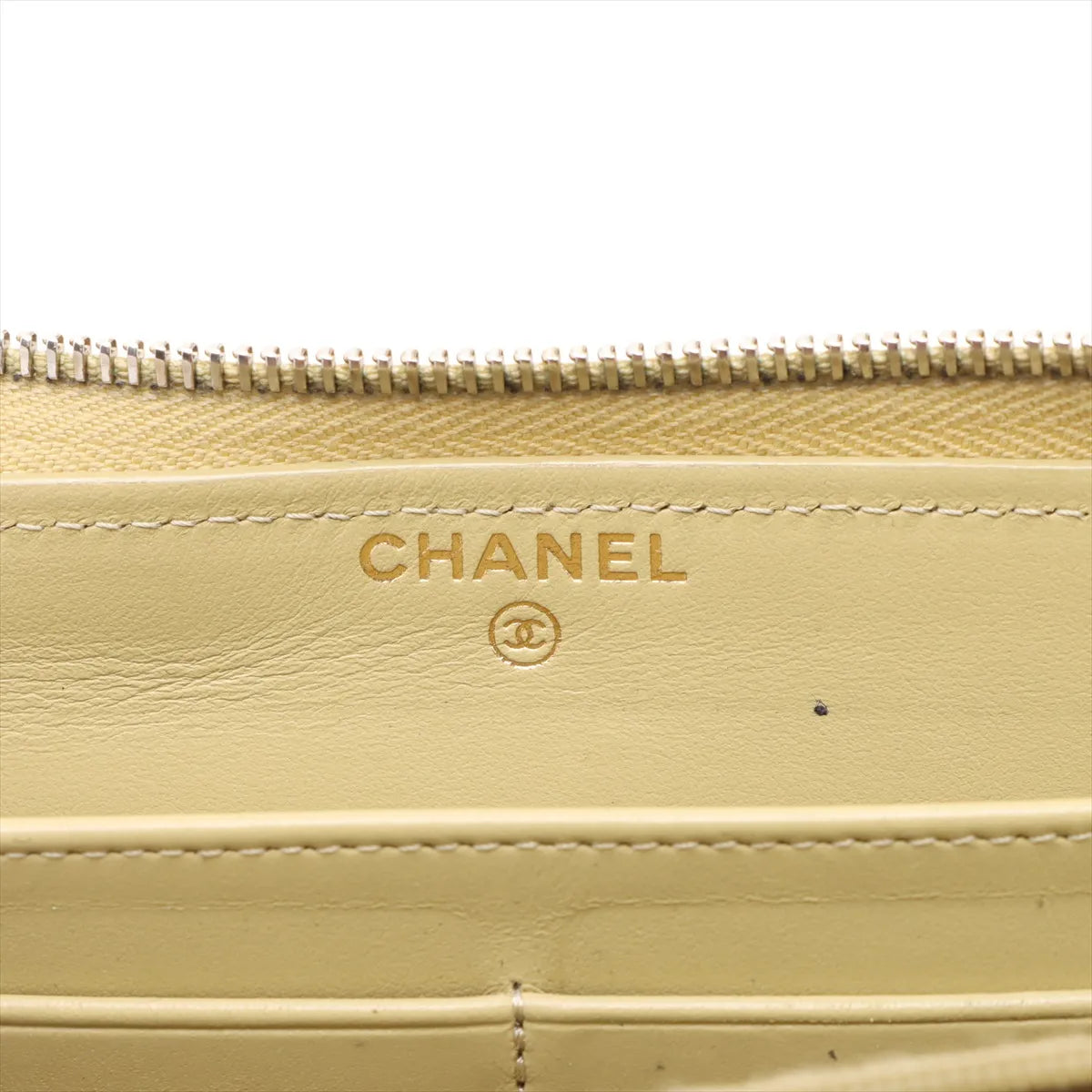 Chanel CC Logo Matelasse Caviar Skin Zippy Wallet Yellow