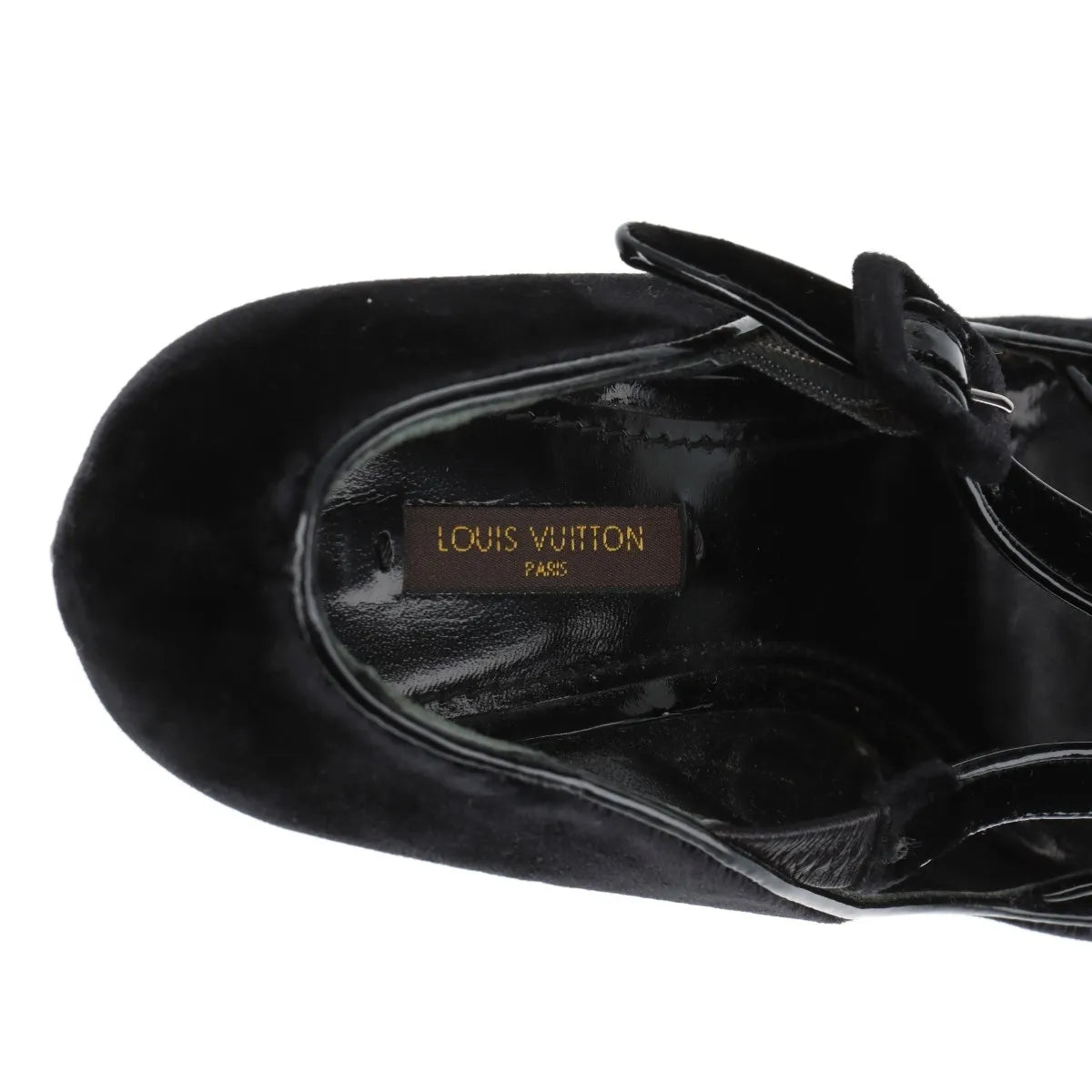 Louis Vuitton Veau Velours Strap Wedge Stud Pumps Black
