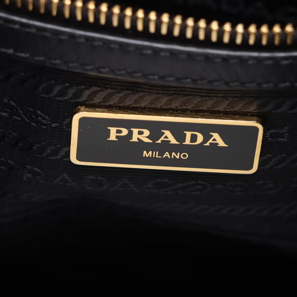 Prada Logo Jacquard Canvas Leather Tote Bag Black