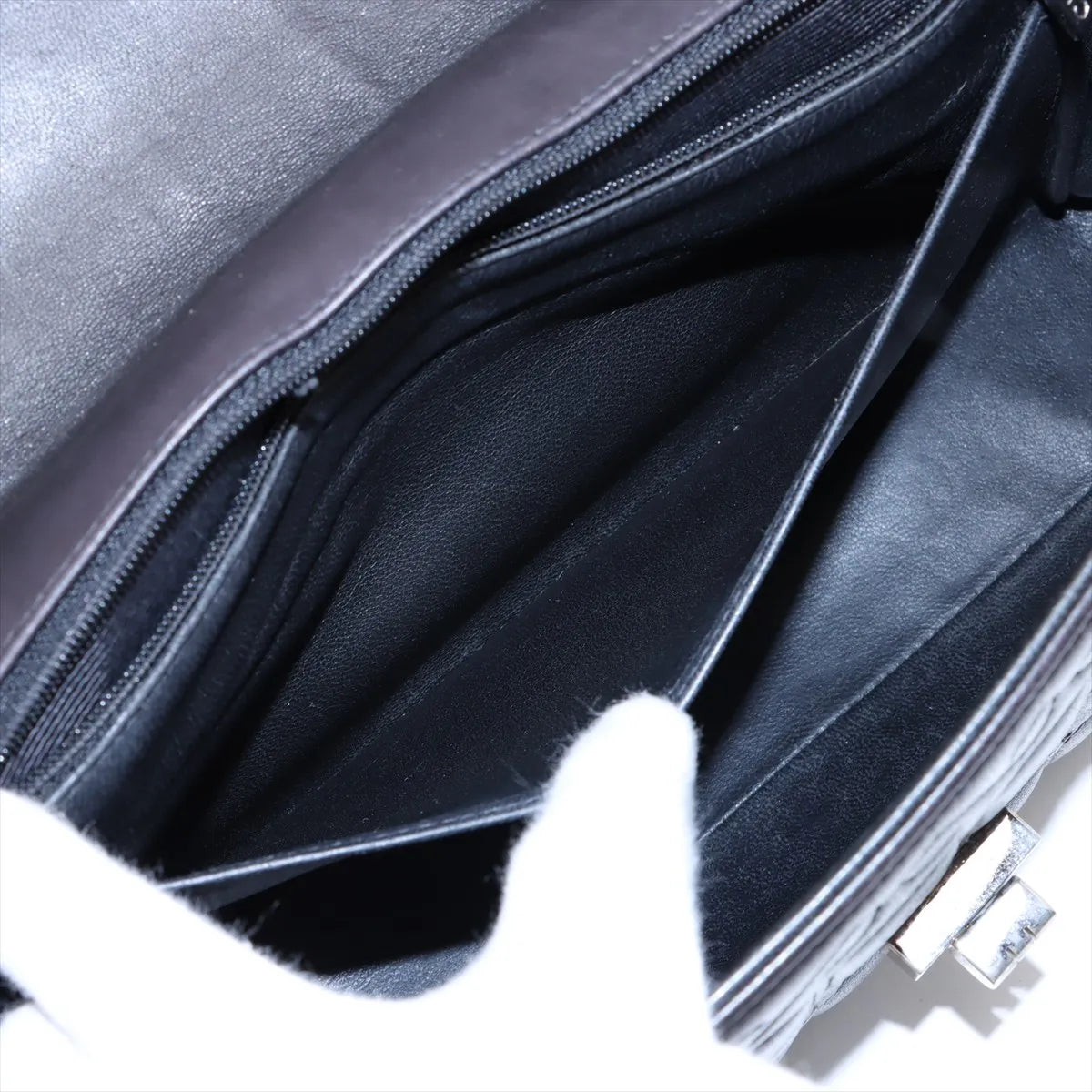 Chanel Chocolate Bar 2.55 Lambskin Single Flap Double Chain Bag Black