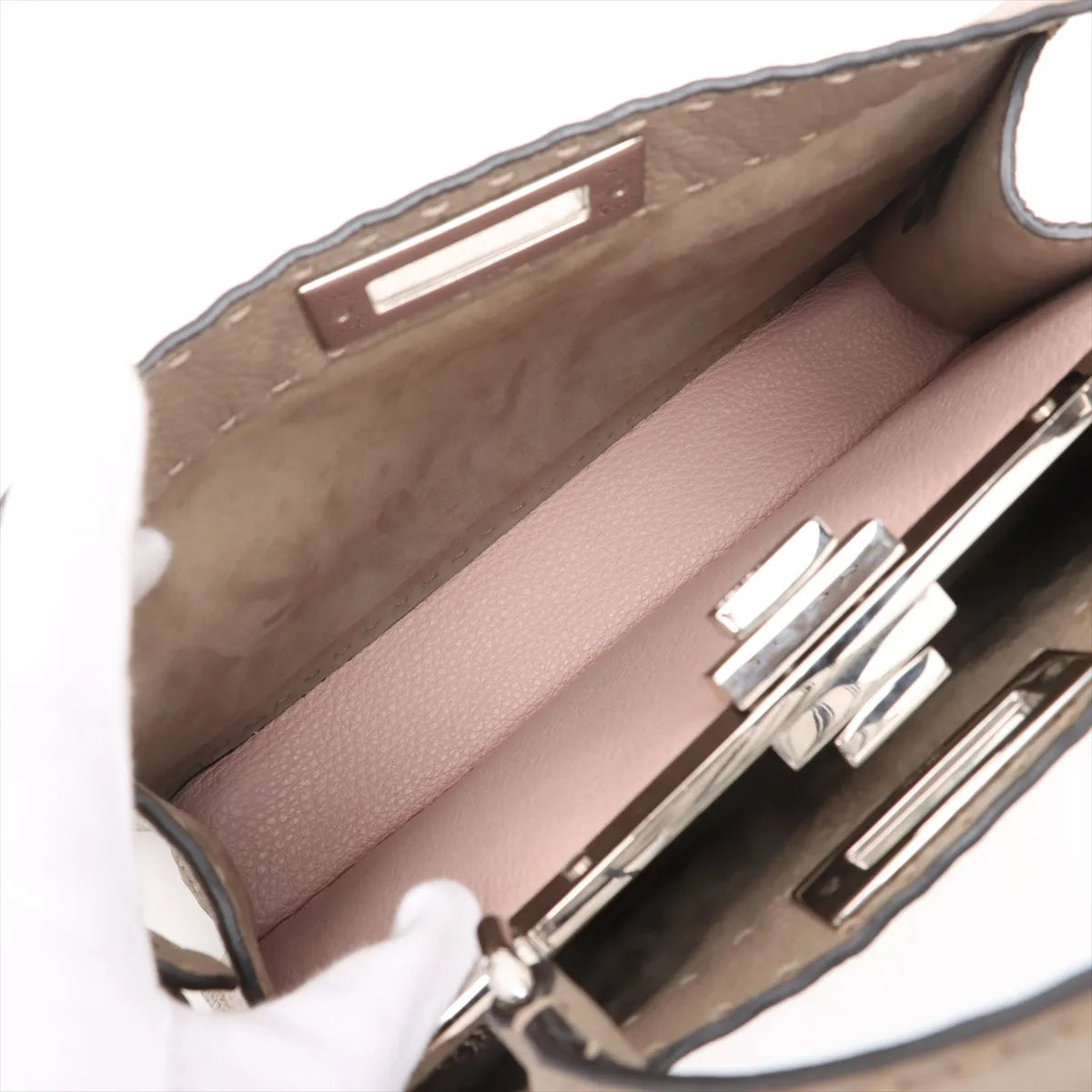 Fendi Selleria Peekaboo ICU Medium Leather Two-Way Handbag Beige
