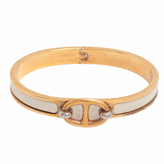 Hermès Mini Clic Chaîne d’Ancre Bracelet — Gold & Ivory, 17 cm; actual item photo 1
