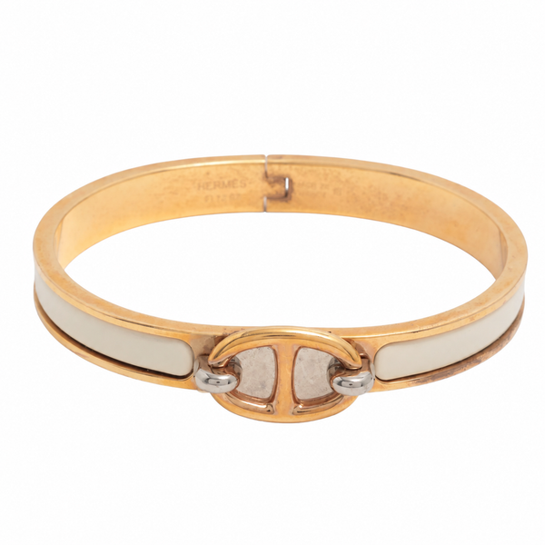 Hermes Mini Clic Chaîne d’Ancre Bracelet — Gold & Ivory, 17 cm