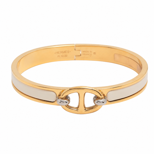Hermès Mini Clic Chaîne d’Ancre Bracelet — Gold & Ivory, 17 cm; actual item photo 1